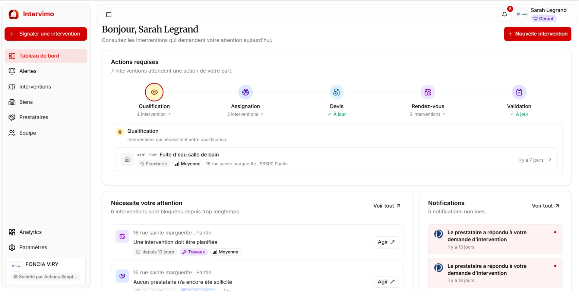 Intervimo — Tableau de bord