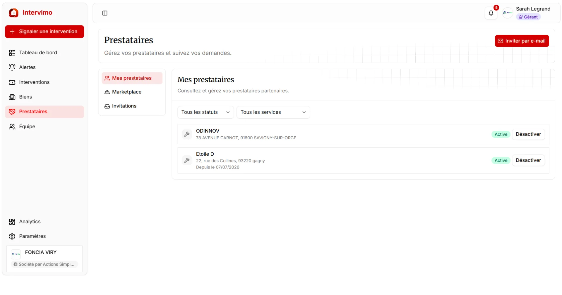 Intervimo — Prestataires